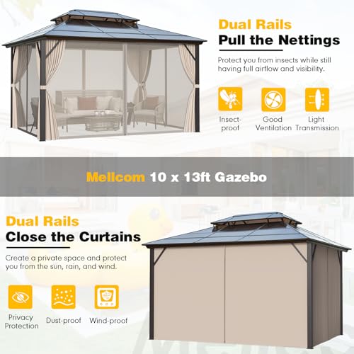 10'x13' Hardtop Gazebo with Polycarbonate Double Roof, Aluminum Frame, Curtains and Netting N263