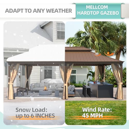 12x16 ft Hardtop Gazebo with Galvanized Steel Roof, Curtains and Netting V821