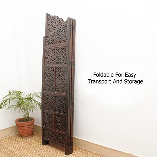 4 Panel Folding Wood Room Divider, Antique Brown, 72 x 80 L396608