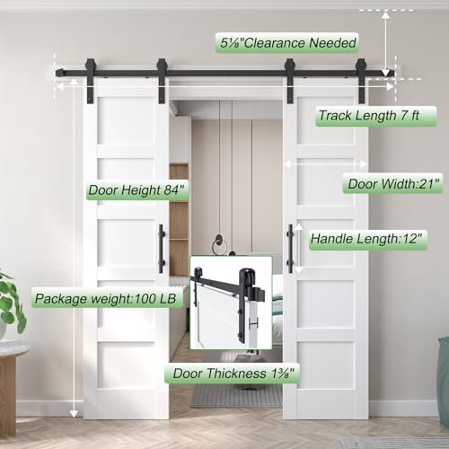 White Barn Door with Sliding Hardware Kit, 7FT, 5-Panel K864232