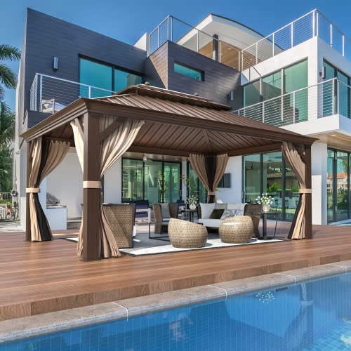 12x20 Hardtop Gazebo Double Roof Galvanized Steel Outdoor Aluminum Frame with Netting and Curtains M3306