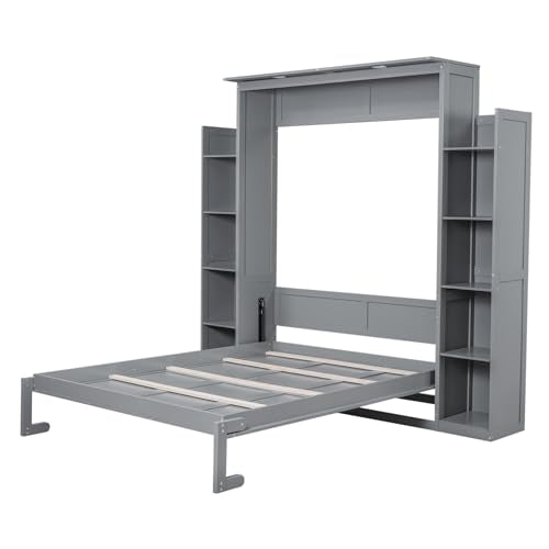 Queen Size Murphy Bed with Cabinet and LED Lights P178570