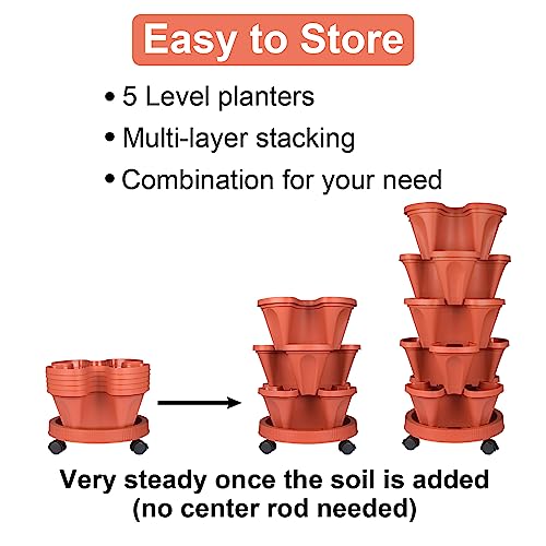 Stackable Planters 7-Tier Vertical Garden Tower with Removable Wheels T398400