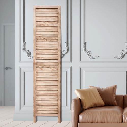 Wood Room Divider, 4 Panel Folding Privacy Screen, 66.9 Inches Tall, Indoor Wooden Partition A907