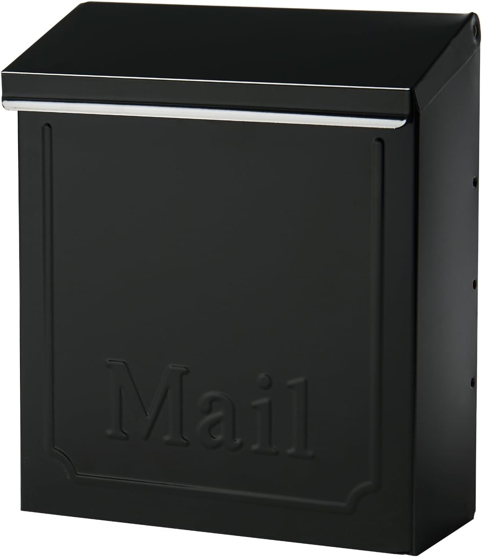 ARCHITECTURAL MAILBOXES Townhouse Vertical Small Capacity, Galvanized Steel Wall Mount Mailbox, 4.1 x 8.6 x 10.1 inches, Black