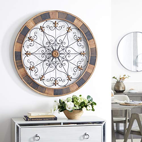 Metal Fleur De Lis Wall Decor with Perforated Details, 25 x 23 Inch O96116