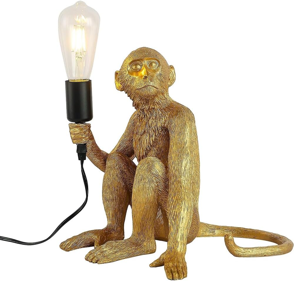 Retro Monkey Lamp, Modern Resin Sitting Monkey Lamp, Creative Lamp Lighting Resin Sitting Monkey Lamp (Monkey Lamp Gold)