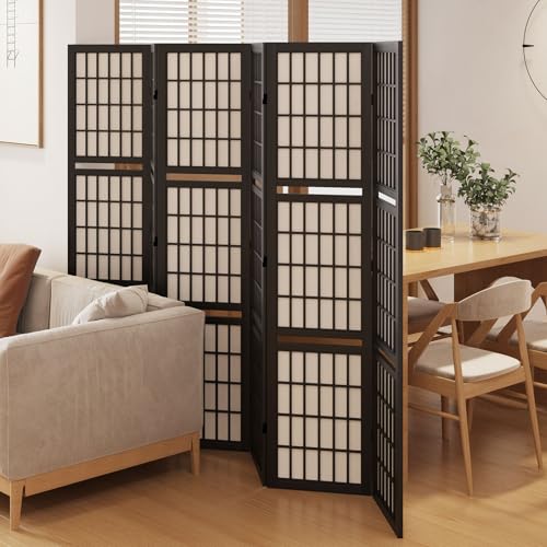 Japanese Shoji Folding Room Divider, 4 Panels, Black T762554