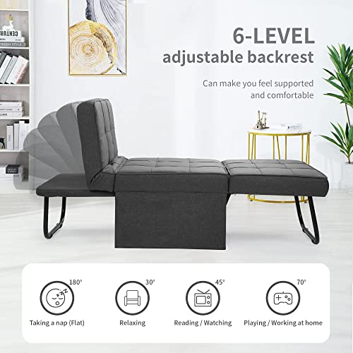 Sofa Bed Folding Ottoman Couch with Adjustable Backrest, Dark Grey C9023