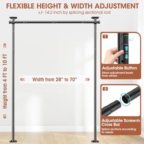 Room Divider Curtain Rod, No Drilling, Adjustable 4-10ft Height, Black W79312
