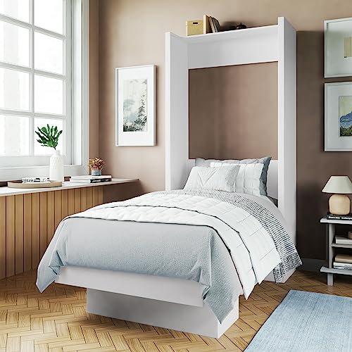 Full Murphy Wall Bed in White with Shelf O67975