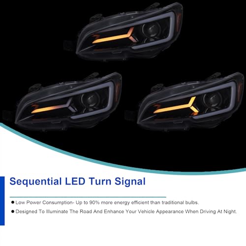 Projector Headlights with Sequential LED Turn Signal for 2015-2021 Subaru WRX STI Halogen, Pair D49483