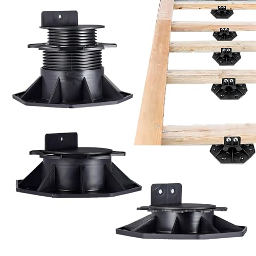 Adjustable Deck Support Pedestal for Floating Deck Platform, Height Adjustable 1-3/16" to 2-3/8", Black, 12-Pack R465