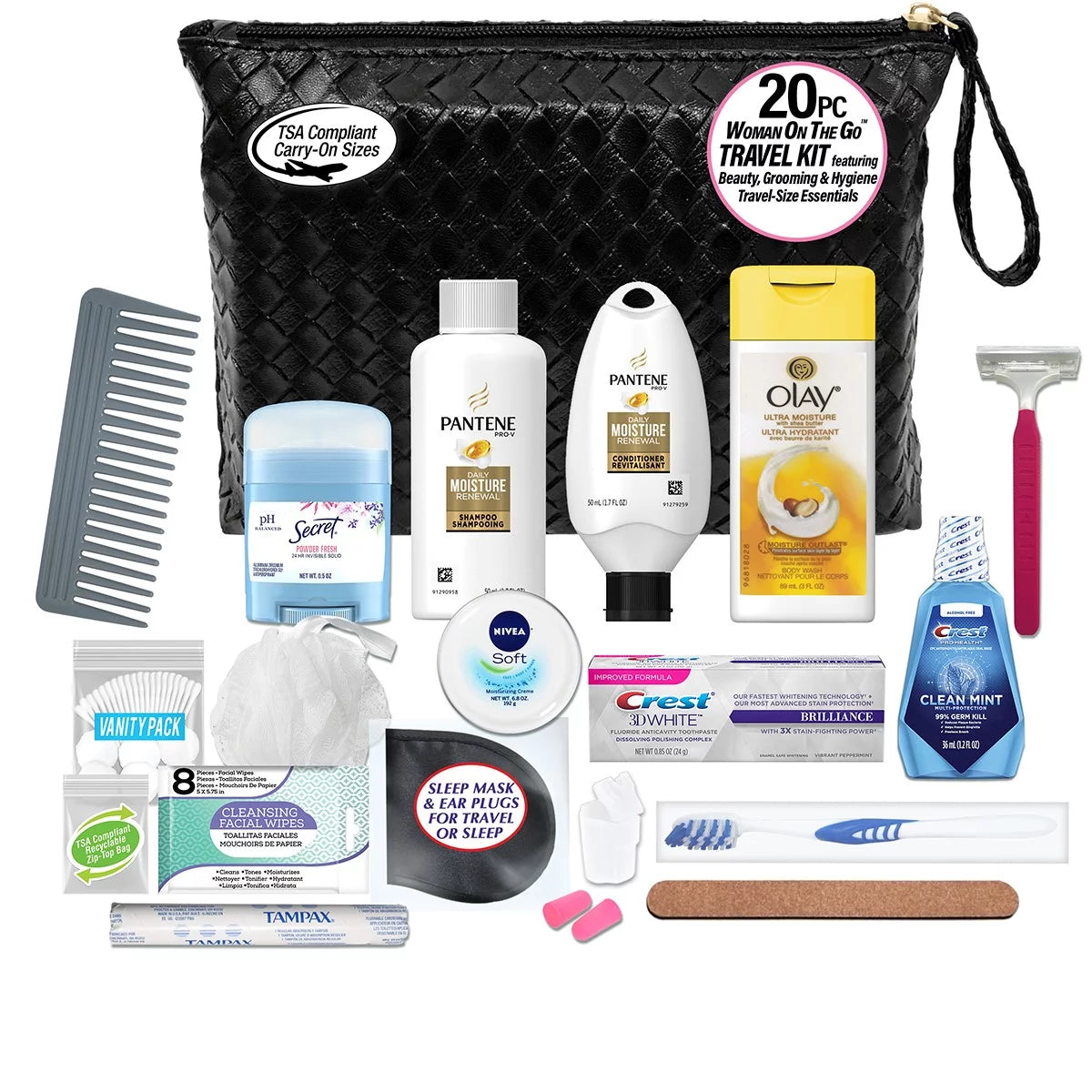 20-Piece Travel Essentials Kit with Cosmetic Bag S139197