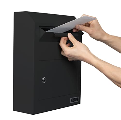 Wall Mount Locking Drop Box, Heavy Duty Steel Mailbox for Rent Payments, Mail, Keys, Cash, Checks - Safe Storage Dropbox for After Hours Deposits W500 (Black)