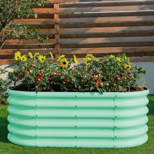 Galvanized Raised Garden Bed Kit, Oval Metal Planter Box for Vegetables E707229