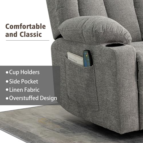 Swivel Recliner Chair for Adults with Massage and Heat, Fabric, Lime Gray B7507