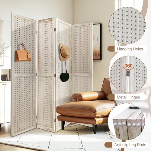 6 Panel Wooden Room Divider with Shelves B102027