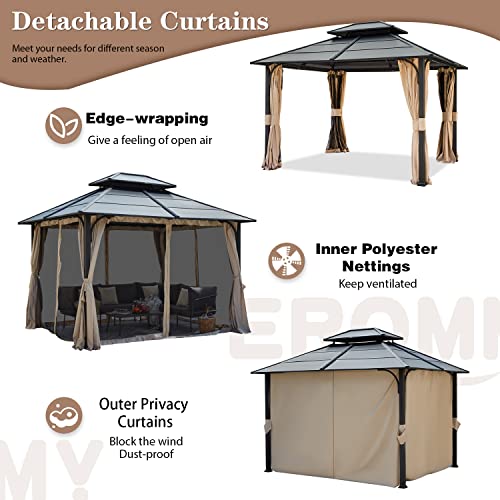 12x20 Hardtop Gazebo Double Roof Galvanized Steel Outdoor Aluminum Frame with Netting and Curtains M3306
