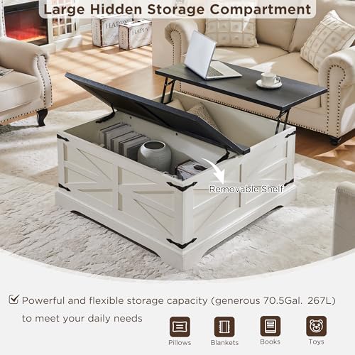 Farmhouse Lift Top Coffee Table with Storage, 36" Wood Square Center Table G51641