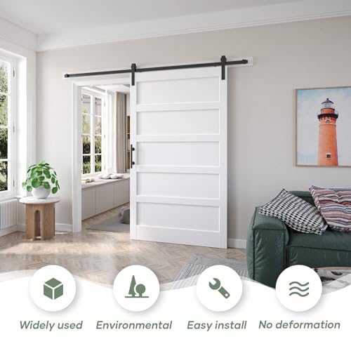 White Barn Door with Sliding Hardware Kit, 7FT, 5-Panel K864232