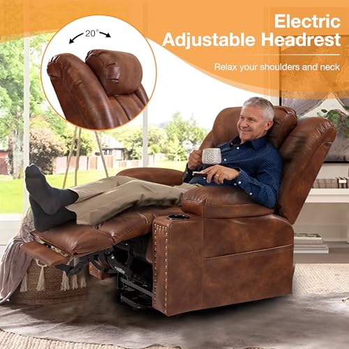 Large Power Lift Recliner Chair for Elderly with Heat and Massage, USB Port, Dark Brown A742