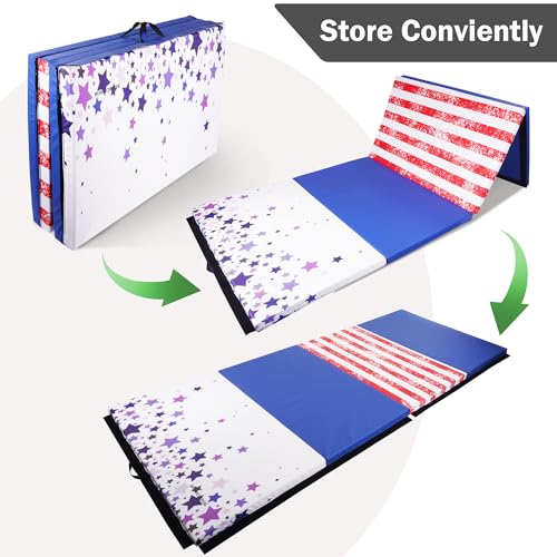 Folding Exercise Gymnastics Mat, 4x8x2 Inch, High-Density Anti-Tear, Portable with Carrying Handles J951