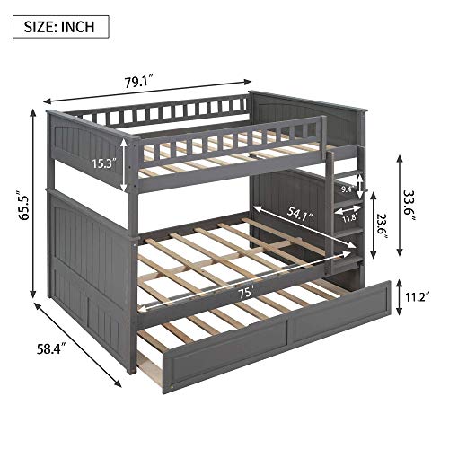Twin Over Full Bunk Bed with Slide and Stairs for Kids E212