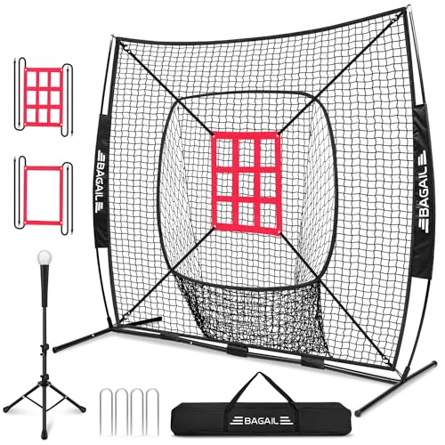 Baseball & Softball Practice Net with Bow Frame, Portable with Batting Tee and Carry Bag F660