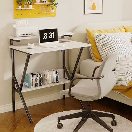 Small Desk with Adjustable Monitor Stand for Small Spaces, Grey D8453