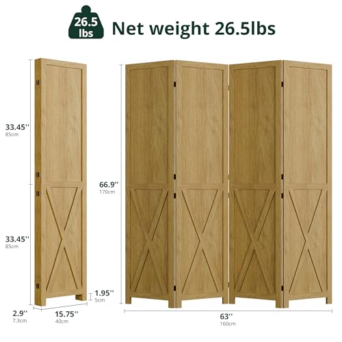 Wood Room Divider 4 Panel Folding Privacy Screen P37574