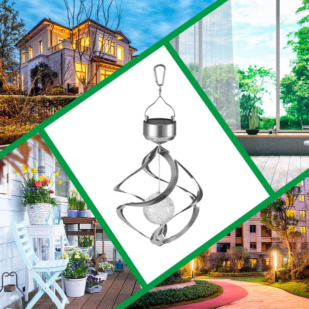 Solar Revolving Wind Chimes Hanging Light for Outdoors M89531