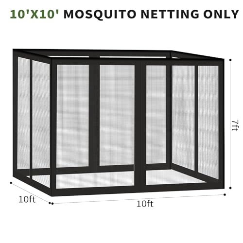 10x10 ft Gazebo Replacement Mosquito Netting with Zippers, 4-Panel Sidewall Y911936