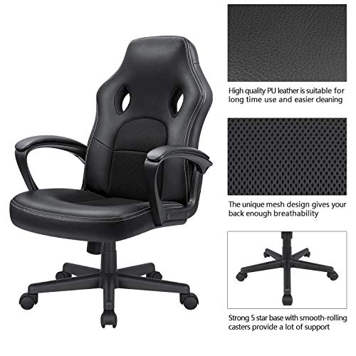 High Back Ergonomic Leather Gaming Chair, Adjustable (Blue) R643180