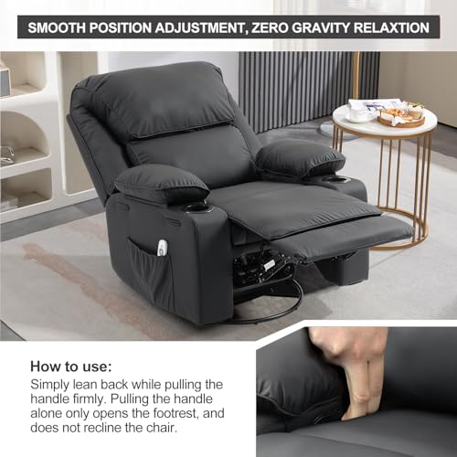Massage Heated Swivel Rocking Recliner Chair with Cup Holders Z657