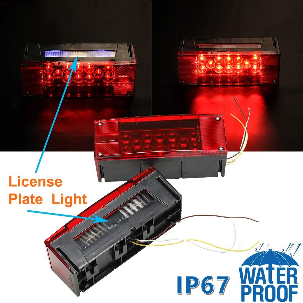 12V LED Submersible Rectangular Trailer Lights, Tail Stop Turn Running Lights Kit N651