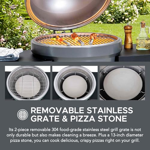 Charcoal Kamado Grill with Pizza Stone and Wheels Q84418