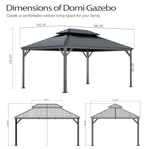 10 x 10 ft Hardtop Gazebo with Netting and Curtains, Galvanized Steel Roof for Patio and Garden X50618