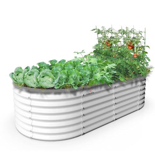 Galvanized Raised Garden Bed Oval Metal Planter Box for Vegetables Flowers A9593
