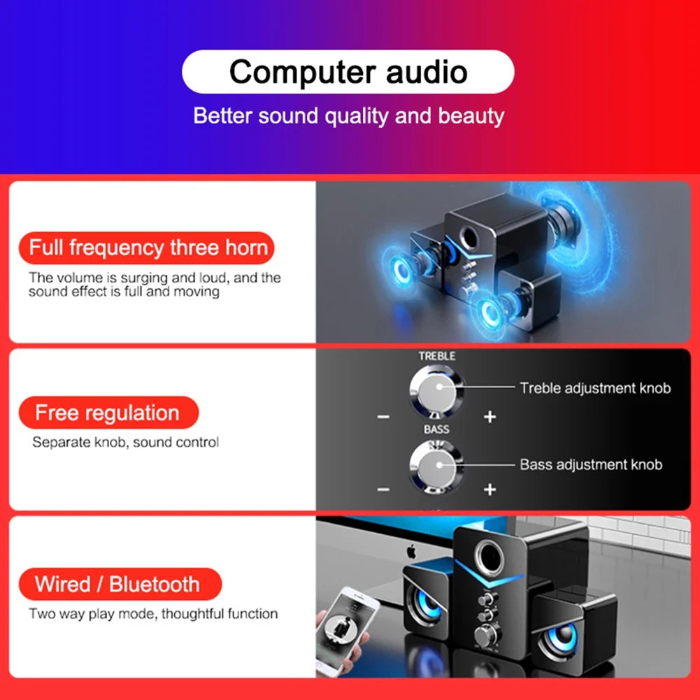 Computer Speaker Set with Subwoofer, USB-Powered 2.1 Multimedia Speakers, 3.5mm Aux Input, Black M176