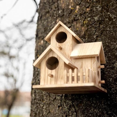 Wooden Bird House for Outdoor Hanging, Handmade Natural for Backyard Decor Y1673