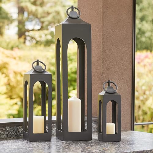 Black Metal Lantern with Glass Panels for Indoor Outdoor Decor P900181
