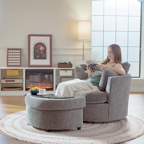 Swivel Barrel Chair with Ottoman for Living Room Bedroom, White W553228