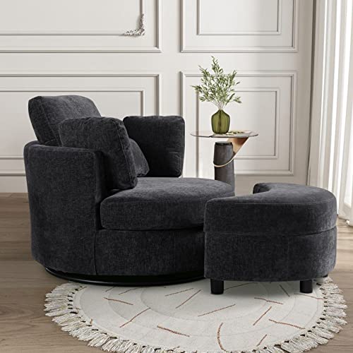 Swivel Barrel Chair with Ottoman for Living Room Bedroom, White W553228