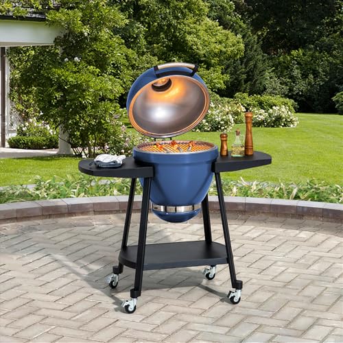 Charcoal Kamado Grill with Pizza Stone and Wheels Q84418