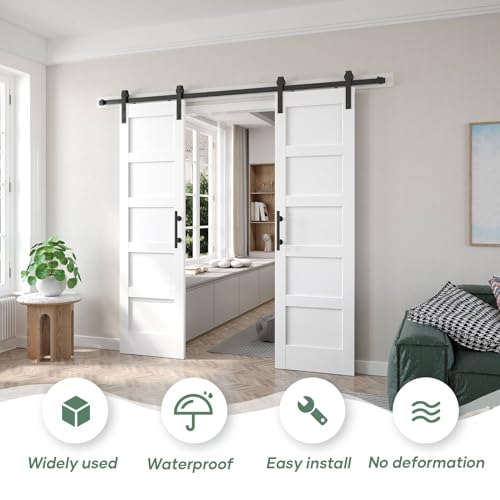 White Barn Door with Sliding Hardware Kit, 7FT, 5-Panel K864232