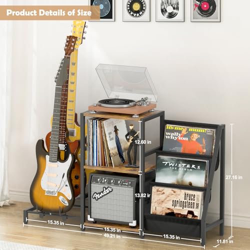 Record Player Stand with Guitar and Vinyl Storage Z518258