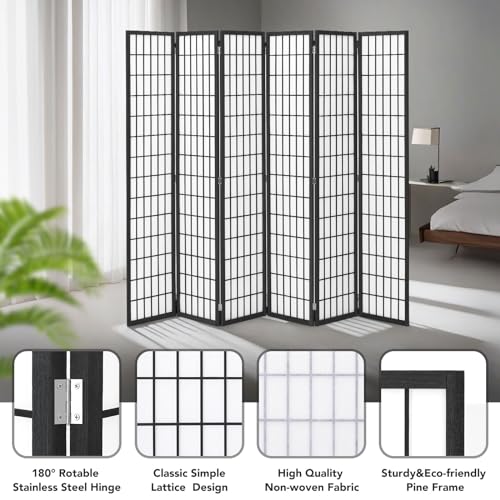 6 Panel Folding Shoji Screen Room Divider, 5.9 Ft, Natural J6469