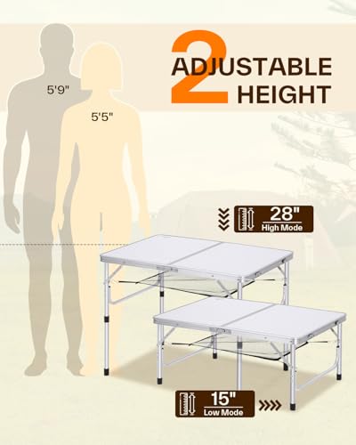 Adjustable Height Folding Camping Table with Mesh Layer Y4319
