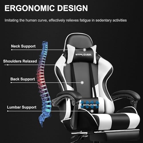Gaming Chair with Footrest and Lumbar Support, Height Adjustable, 360° Swivel, Blue U7447